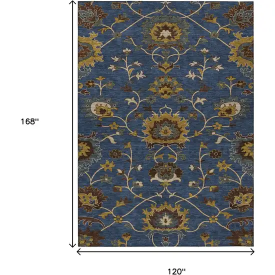 Navy Blue Gold And Brown Floral Washable Indoor Outdoor Area Rug Photo 3