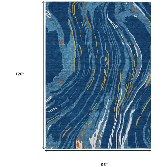 Navy Blue Gold And Copper Abstract Washable Indoor Outdoor Area Rug Photo 3