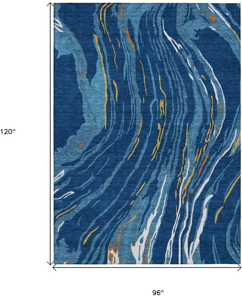 Navy Blue Gold And Copper Abstract Washable Indoor Outdoor Area Rug Photo 3