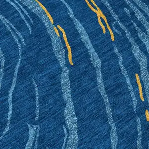 Photo of Navy Blue Gold And Copper Abstract Washable Indoor Outdoor Area Rug