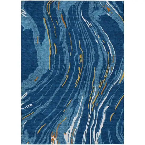 Navy Blue Gold And Copper Abstract Washable Indoor Outdoor Area Rug Photo 2