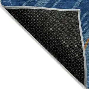 Photo of Navy Blue Gold And Copper Abstract Washable Indoor Outdoor Area Rug