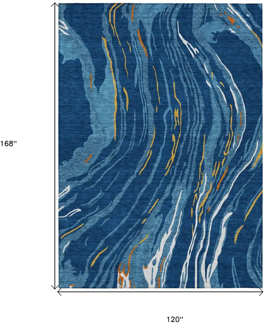 Navy Blue Gold And Copper Abstract Washable Indoor Outdoor Area Rug Photo 3