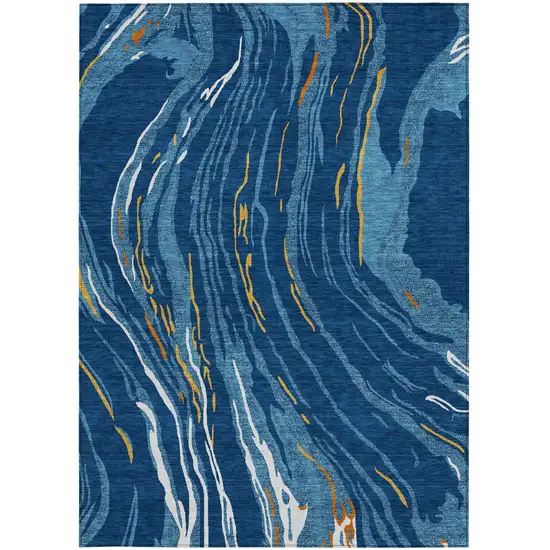 Navy Blue Gold And Copper Abstract Washable Indoor Outdoor Area Rug Photo 8