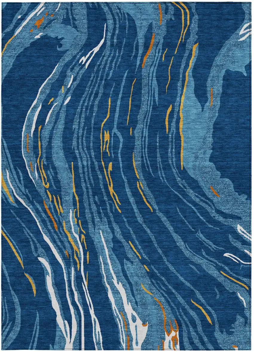 Navy Blue Gold And Copper Abstract Washable Indoor Outdoor Area Rug Photo 8