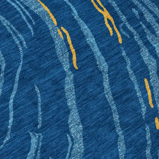 Navy Blue Gold And Copper Abstract Washable Indoor Outdoor Area Rug Photo 6