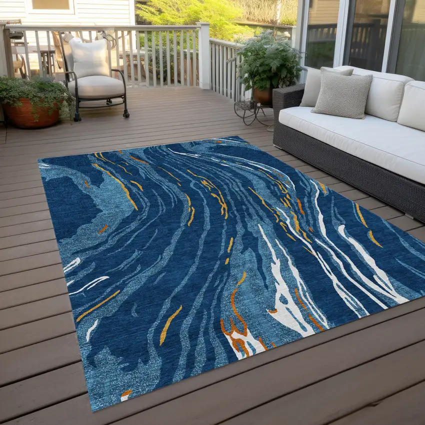 Navy Blue Gold And Copper Abstract Washable Indoor Outdoor Area Rug Photo 9