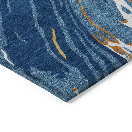 Navy Blue Gold And Copper Abstract Washable Indoor Outdoor Area Rug Photo 5