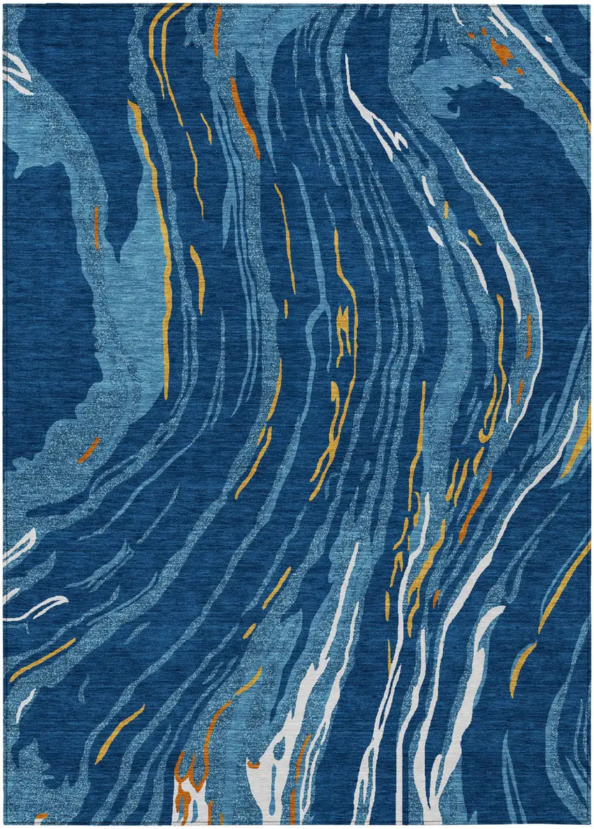 Navy Blue Gold And Copper Abstract Washable Indoor Outdoor Area Rug Photo 2