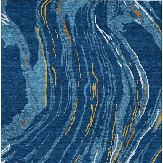 Navy Blue Gold And Copper Abstract Washable Indoor Outdoor Area Rug Photo 7