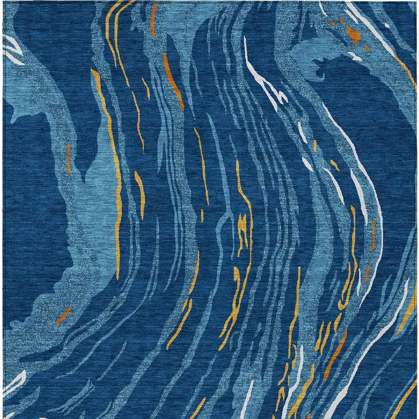 Navy Blue Gold And Copper Abstract Washable Indoor Outdoor Area Rug Photo 7