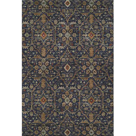 Navy Blue Gold And Copper Oriental Washable Area Rug With UV Protection Photo 3