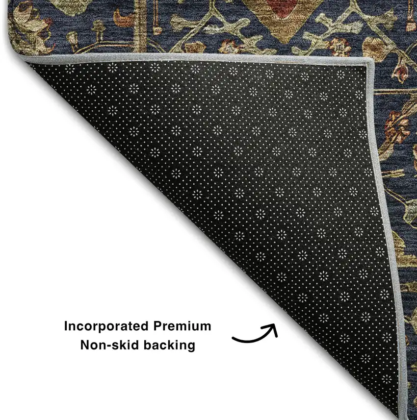 Navy Blue Gold And Copper Oriental Washable Area Rug With UV Protection Photo 6