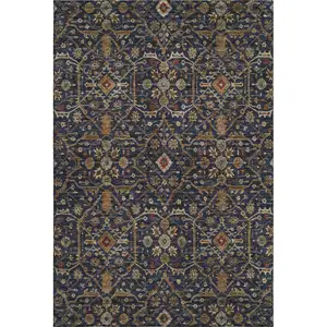 Photo of Navy Blue Gold And Copper Oriental Washable Area Rug With UV Protection