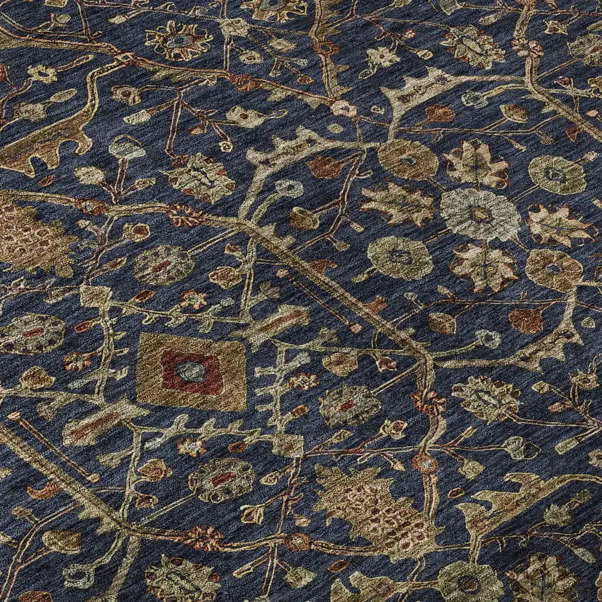 Navy Blue Gold And Copper Oriental Washable Area Rug With UV Protection Photo 9