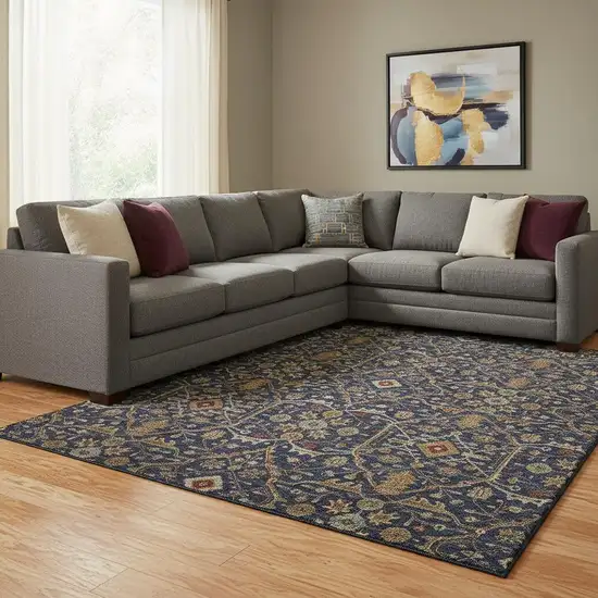 Navy Blue Gold And Copper Oriental Washable Area Rug With UV Protection Photo 2