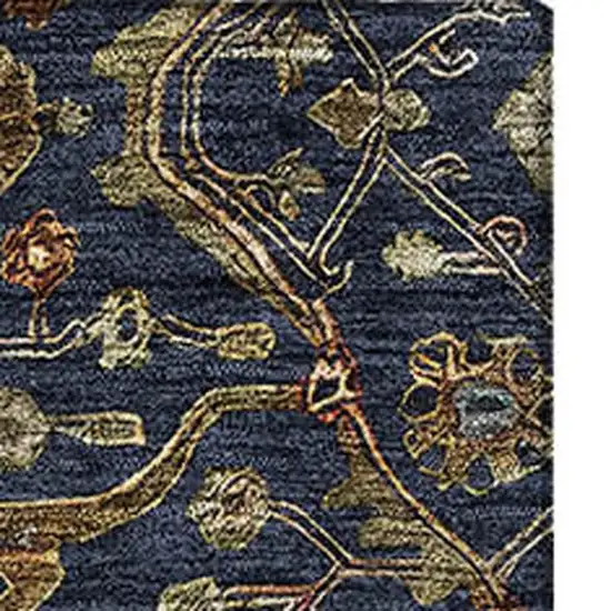 Navy Blue Gold And Copper Oriental Washable Area Rug With UV Protection Photo 3