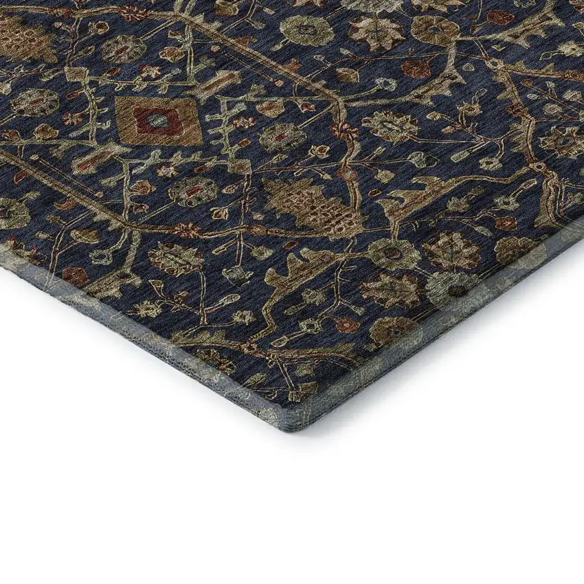 Navy Blue Gold And Copper Oriental Washable Area Rug With UV Protection Photo 7