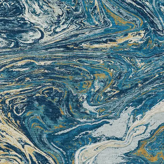 Navy Blue Gold And Ivory Abstract Washable Indoor Outdoor Area Rug Photo 6