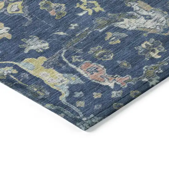 Navy Blue Gold And Ivory Floral Washable Indoor Outdoor Area Rug Photo 6