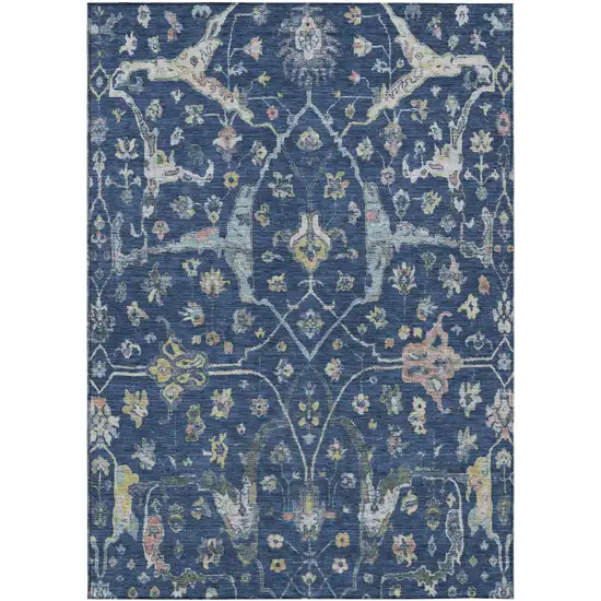Navy Blue Gold And Ivory Floral Washable Indoor Outdoor Area Rug Photo 2