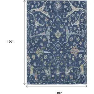 Photo of Navy Blue Gold And Ivory Floral Washable Indoor Outdoor Area Rug