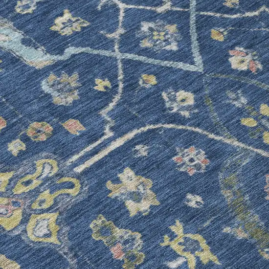Navy Blue Gold And Ivory Floral Washable Indoor Outdoor Area Rug Photo 6