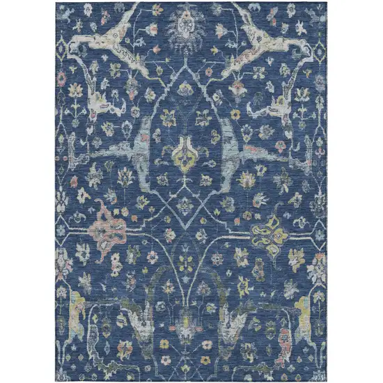 Navy Blue Gold And Ivory Floral Washable Indoor Outdoor Area Rug Photo 5