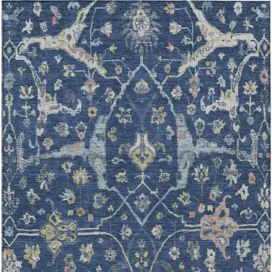 Navy Blue Gold And Ivory Floral Washable Indoor Outdoor Area Rug Photo 4