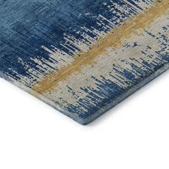 Navy Blue Gold And Ivory Striped Washable Area Rug With UV Protection Photo 6