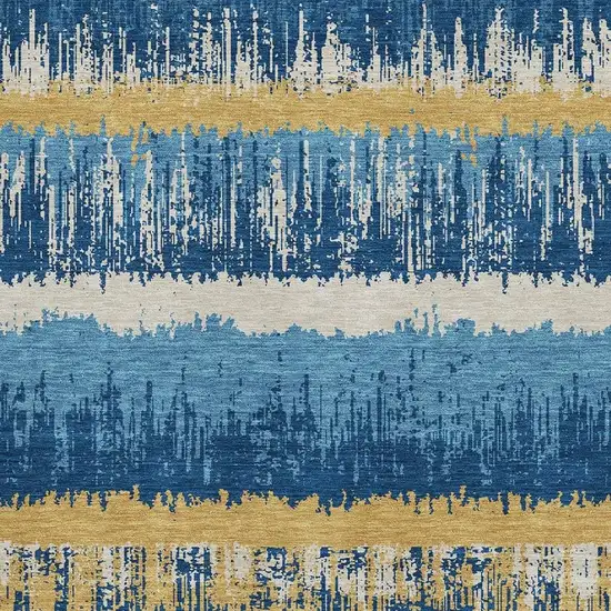 Navy Blue Gold And Ivory Striped Washable Area Rug With UV Protection Photo 2