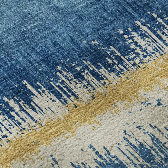 Navy Blue Gold And Ivory Striped Washable Area Rug With UV Protection Photo 9