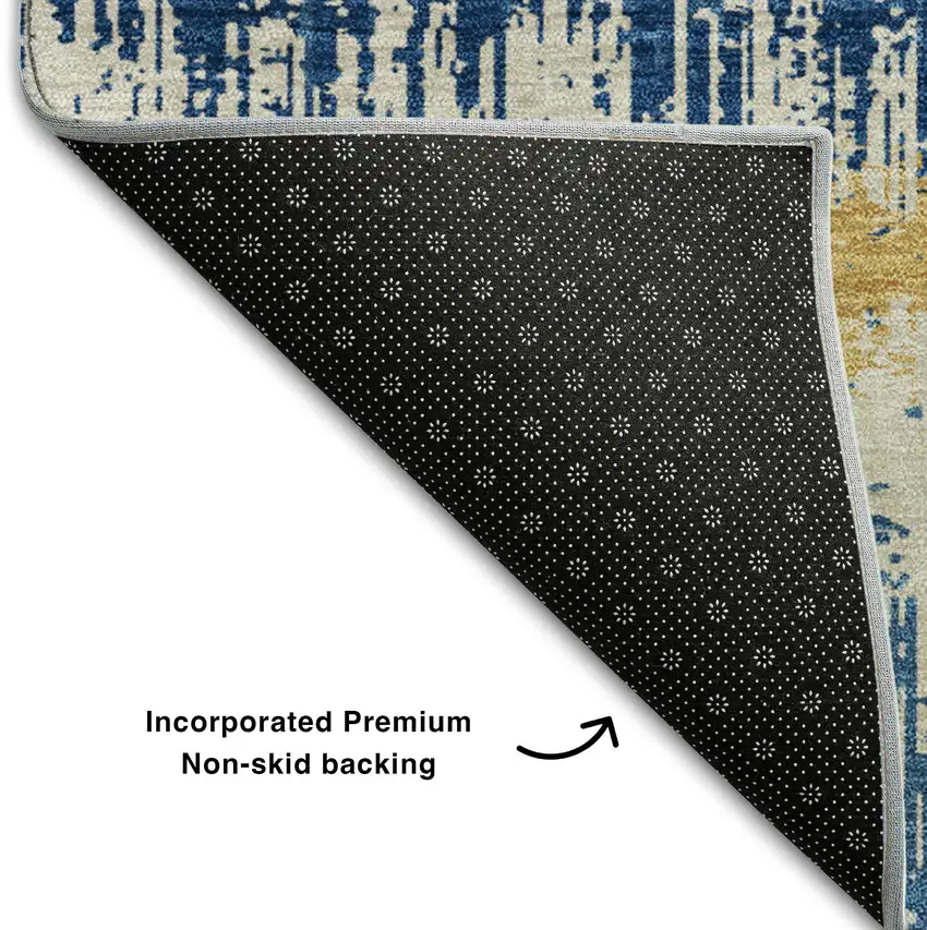 Navy Blue Gold And Ivory Striped Washable Area Rug With UV Protection Photo 6