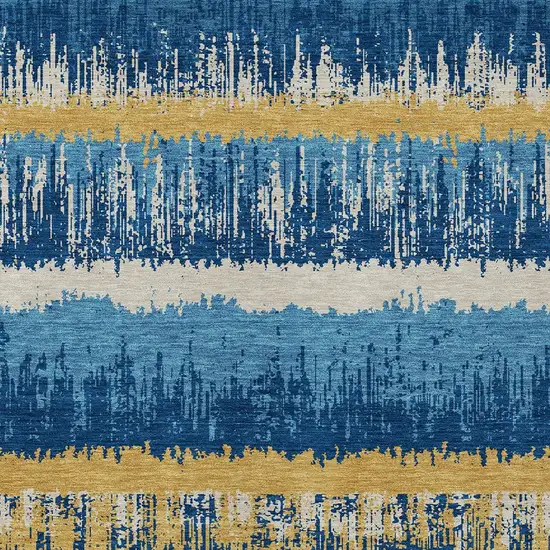 Navy Blue Gold And Ivory Striped Washable Indoor Outdoor Area Rug Photo 6
