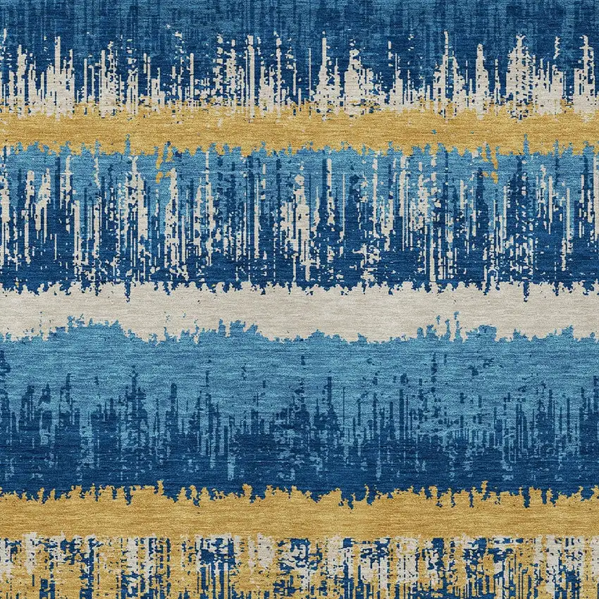 Navy Blue Gold And Ivory Striped Washable Indoor Outdoor Area Rug Photo 6