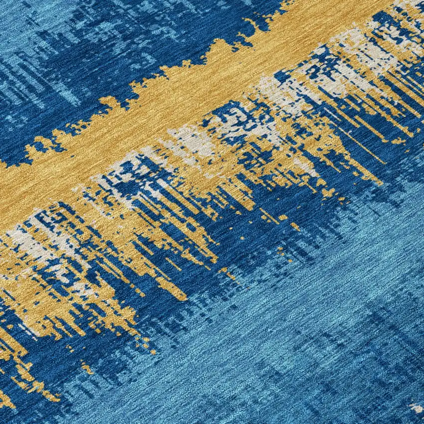 Navy Blue Gold And Ivory Striped Washable Indoor Outdoor Area Rug Photo 4