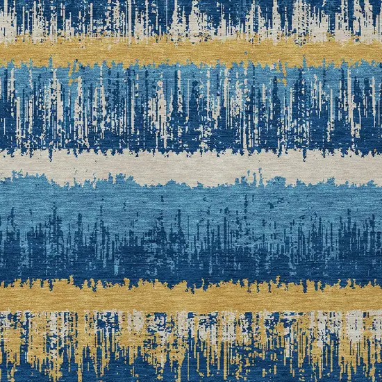 Navy Blue Gold And Ivory Striped Washable Indoor Outdoor Area Rug Photo 5