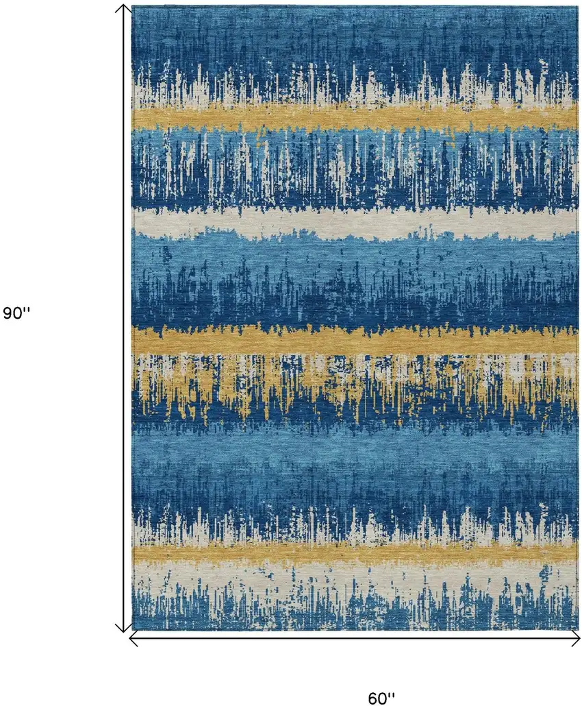 Navy Blue Gold And Ivory Striped Washable Indoor Outdoor Area Rug Photo 7