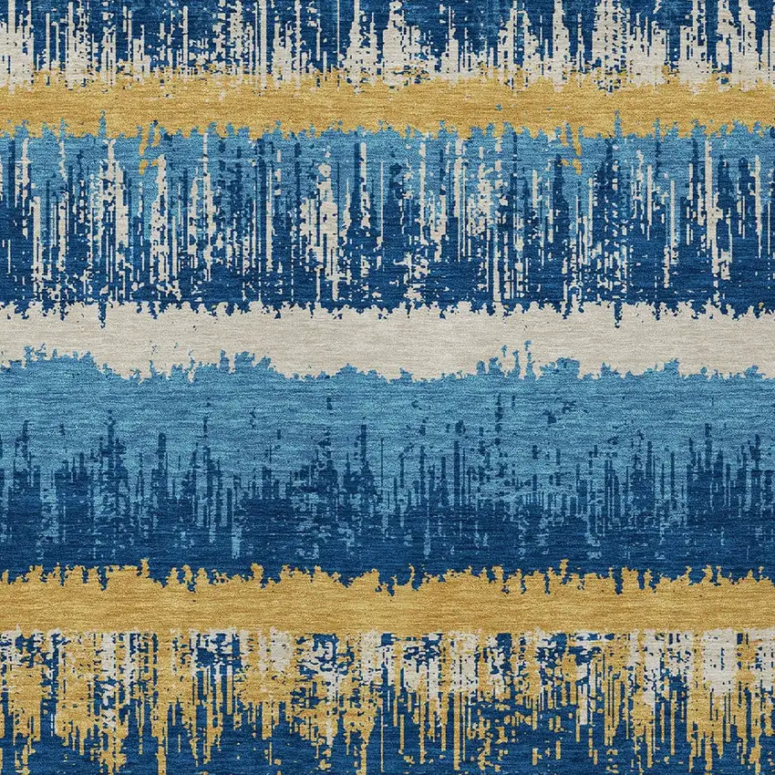 Navy Blue Gold And Ivory Striped Washable Indoor Outdoor Area Rug Photo 6