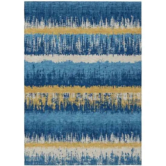 Navy Blue Gold And Ivory Striped Washable Indoor Outdoor Area Rug Photo 2