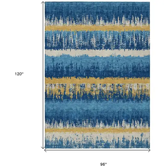 Navy Blue Gold And Ivory Striped Washable Indoor Outdoor Area Rug Photo 3