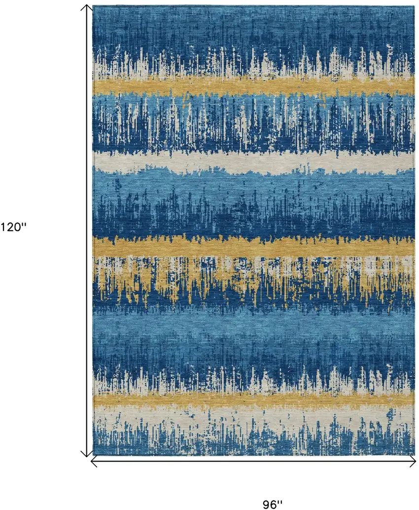 Navy Blue Gold And Ivory Striped Washable Indoor Outdoor Area Rug Photo 3