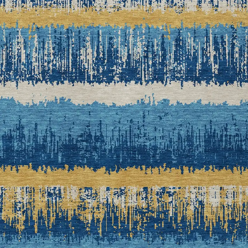 Navy Blue Gold And Ivory Striped Washable Indoor Outdoor Area Rug Photo 6