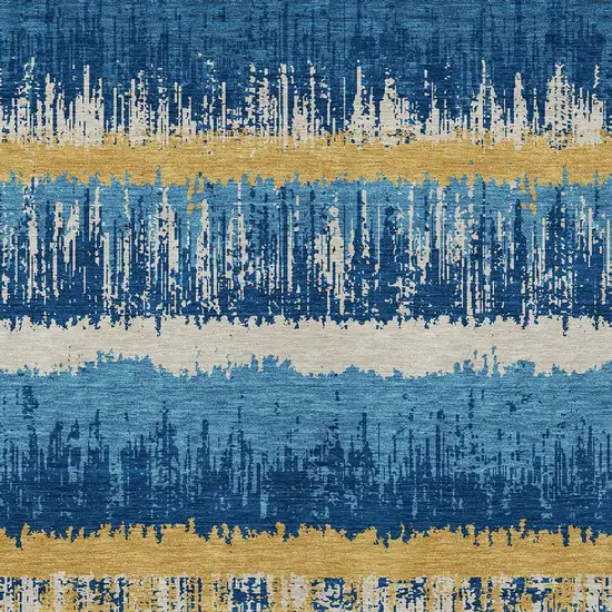 Navy Blue Gold And Ivory Striped Washable Indoor Outdoor Area Rug Photo 6