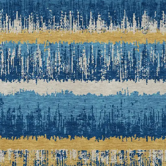 Navy Blue Gold And Ivory Striped Washable Indoor Outdoor Area Rug Photo 6