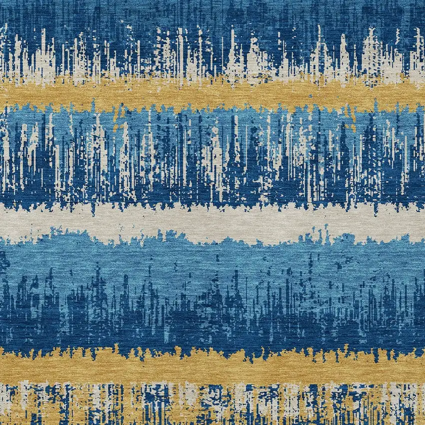 Navy Blue Gold And Ivory Striped Washable Indoor Outdoor Area Rug Photo 6