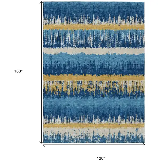 Navy Blue Gold And Ivory Striped Washable Indoor Outdoor Area Rug Photo 3