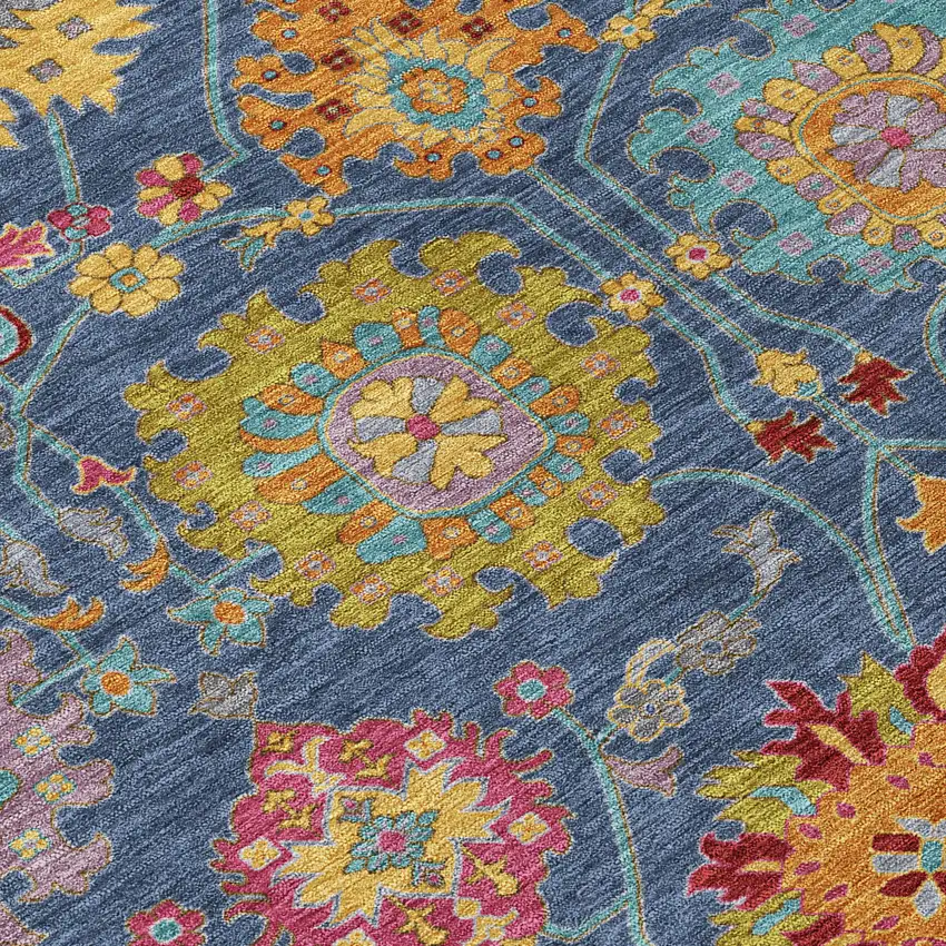 Navy Blue Gold And Pink Damask Washable Indoor Outdoor Area Rug Photo 6