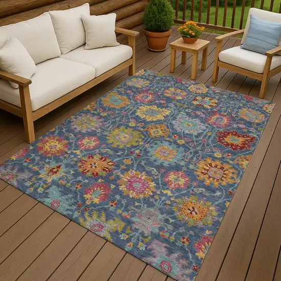 Navy Blue Gold And Pink Damask Washable Indoor Outdoor Area Rug Photo 9
