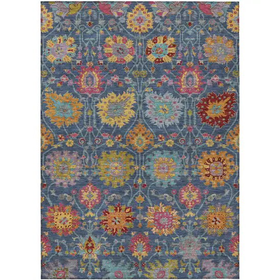 Navy Blue Gold And Pink Damask Washable Indoor Outdoor Area Rug Photo 2
